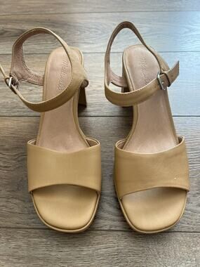 Madewell The Nadia Platform Sandal Amber Brown Leather Block Heel Ankle Strop 9